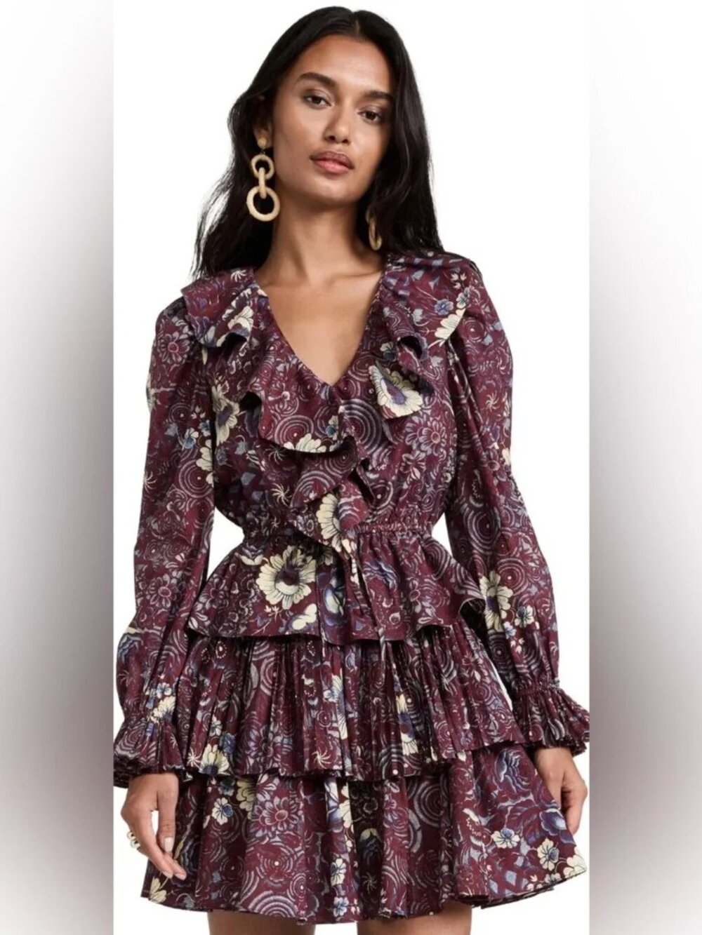 ULLA Johnson Lola Tiered Mini Dress in Heliotrope Tiered Peplum Ruffle V neck 12